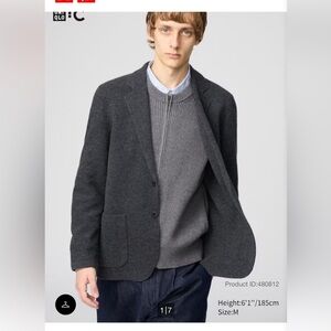 Uniqlo Sport Coat Navy Oversized Wool Subtle Herringbone Blazer